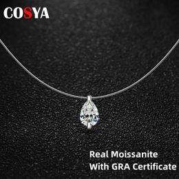 Pendant Necklaces COSYA 925 Sterling Silver Necklaces 1 Water Drop Pendant Necklace Fishing Line Chain For Women Fine Jewelry 231020