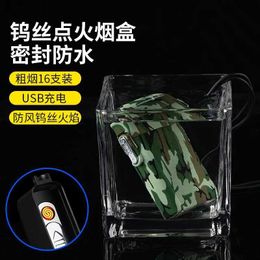 Lighters Windproof and Waterproof New Creative 16-pack USB Cigarette Case Outdoor Portable Sealed Lighter