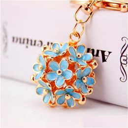 Keychains Lanyards Korean Creative Daisy Flower Key Chain Womens Bag Accessories Metal Pendant Three-Nsional Hollow Five Leaf Chains Dhdky