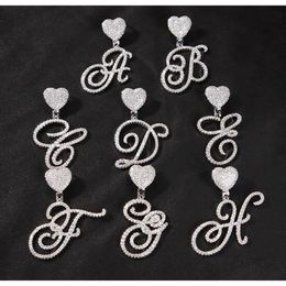 Pendant Necklaces Iced Out Cursive Writing Letters Pendant Necklace Love Heart Hoop Charm With 24Inch Rope Necklaces Zirconia Hiphop J Dhhdz