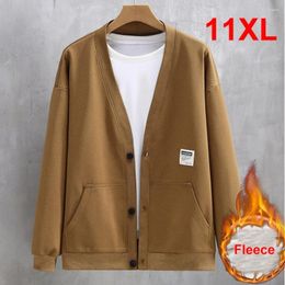 Men's Jackets Autumn Winter Fleece Jacket Men V-neck Baseball Plus Size 10XL 11XL Fashion Casual Solid Color Coat Male High Quality