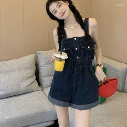 Women's Jeans Women's Shaped Body Suspender Shorts Summer Large Retro Work Clothes Thin Waist Curled Wide Legs Pants Women Y2k