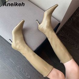 Women Spring autumn Sewing Knee High Chelsea Boots 2024 Fashion Sexy Pointed Thin Heels Zipper Party Club 230922
