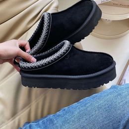 Spot Goods Tasman Slippers Chesut Fur Slides Sheepskin Shearling Tazz New Mules Women Men Ultra Mini Platform Boot Slip On Shoes Suede Upper Comfort Fall Snug