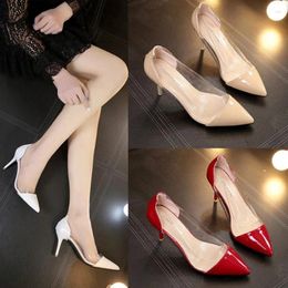 Dress Shoes Maogu Luxury Leather Pointed Toe Female Pumps Black 8.5cm 2023 Fashion Women Sexy Transparent Thin High Heels 34