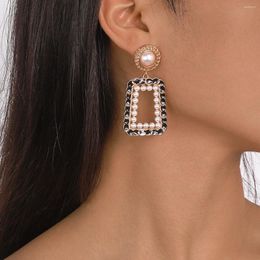 Dangle Earrings Personalised Niche Oil Dripping Pearl Romantic Retro Elegant Square Fashion