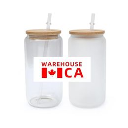 US/CA Stock 16oz Sublimation Mugs Can Shaped Juice Soda Tumblers Bamboo Lid Reusable Water Bottle 0324