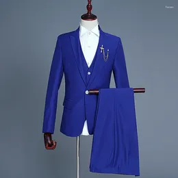 Men's Suits 2023 Fashion Men Leisure Boutique Business Solid Color Slim Fit Wedding Suit Three Piece Set Blazers Jacket Pants Vest Groom