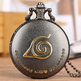 Pocket Watches Antique Black Full Cover Japan Anime Design Unisex Kid Quartz Analogue Watch Roman Number Sweater Chain Gift