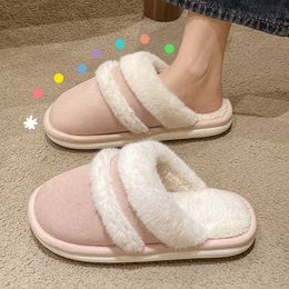 Thick-soled cotton slippers women's autumn and winter New fluff Lining wear new warm office home fur slippers autumn