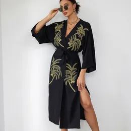 Women's Swimwear Cardigan Cover-Ups Women Dress Swimsuit Sundress Robes Summer Bohemian Beach Holiday Long Sleeve Cove Ups Vestido