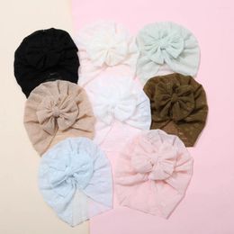 Hats Mesh Pullover Hat Knot Bow Baby Headbands Super Soft Flower Girl Turban Elastic Cap Born Bonnet Hair Accessories