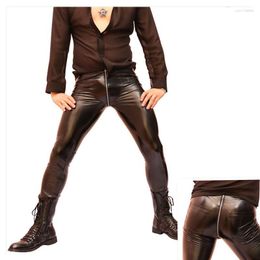 Men's Pants Men's Men High Stretch Tight PU Leather Latex Ammonia Skinny Pencil Casual Trousers Zipper Open Crotch Punk Style Stage