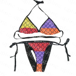 Rainbow Bikini Sexy Bra Thong Swimwear Women Two Piece Sexy Biquinis Letter Print Lace Up Swimsuit Womens Colour Swimwear