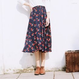 Skirts Womens Customise Cherry Print Chiffon Ladies Casual Elastic Waist A Line Retro Skirt