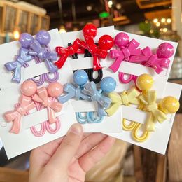 Hair Accessories 2PCS Set Candy Colour Small Ball Butterfly Bow Long Elastic Band Girl Kids Cute Kawaii Fairy Princess Ponytail Rubber Ties