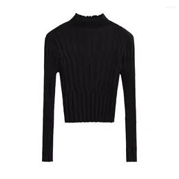 Women's Sweaters YENKYE Autumn Women High Collar Long Sleeve Crop Ribbed Knit Sweater Female Slim Black Pullover Tops