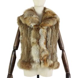 Harppihop* new winter autumn good Quality fox collar fur rabbit fur knitted fur vest rabbit fur coat 30%