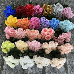 Decorative Flowers D9cm 10 Heads Rose Bouquet Wedding Home Decoration Artificial Pography Props Purple Black