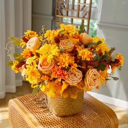 Decorative Flowers Autumn Artificial Bouquet Fake Silk Sunflower Party HighQuality Decoration For Outside Garden Fall Wedding Decor Home