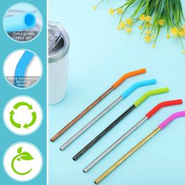 ClassIC Silicone Straw Elbow Wide Stainless Steel Reusable Cover Soft Drink Tip for OD Straws Juice Coffee Milk Multicolor -6 8mm