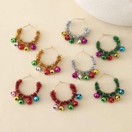 Dangle Earrings Christmas Wreath Decor Colourful Jingle Bell For Women Festive GARLAND Hoop Jewellery Wholesale