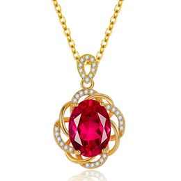 Engagement jewelry Ruby Pendant Necklace with Diamonds in 14K Rose Gold Chain included with Pendant.