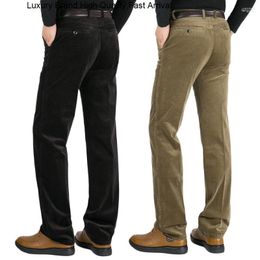 Men's Pants Men's Large Corduroy Size Long Middle Waist Casual Straight Solid Cotton Trousers 38 40 42
