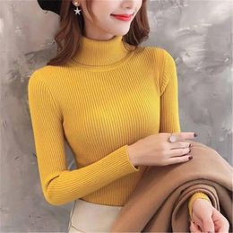 Women's Sweaters Women's Yellow Blue Pink Beige Black White Turtleneck Sweater Women Spring Autumn Fitted Korean Knitted Pullover