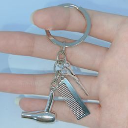 Hot Selling Washing Cutting Blowing Alloy Keychain Hair Clippers Hair Dryers Comb Pendants Car Keychain Pendants