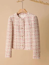 Women's Jackets High-End Fall Winter Elegant Woolen Tweed Jacket For Women All-Match Plaid Pocket Design Coats Female Casacos