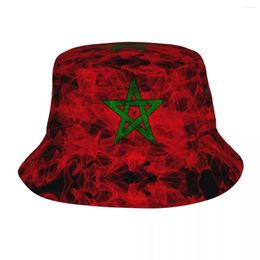 Berets Moroccan Flag Morocco Bucket Hats For Women Men Vocation Floppy Hat Hip Hop Foldable Outdoor Fishing Getaway Headwear