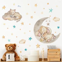 Wall Stickers Cartoon Kitten Animals Sticker Baby Elephant Star Cloud For Children's Room Nursery Decoration