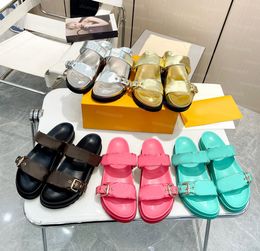 Classic Designer Slippers Bom Dia Flat Comfort Mule Sandal Fashion Summer Canvas Beach Sandals Buckle Thick Sole Women Sliding Sandals