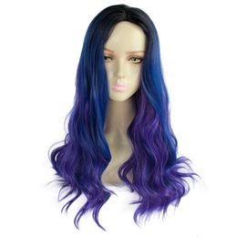 Descendants 3 Mal Wig Adult Women Blue Mix Purple Long Curly Cosplay Wigs Halloween Costume