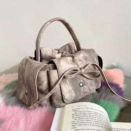 Small Design Autumn/winter Network Red Style Worn Out Scrap Fold Drawstring Handbag Single Shoulder Crossbody Bag 231015