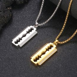 Hip Hop Blade Pendant Necklace 18k Gold Plated Titanium Steel Cool Men Stainless Steel Jewelry