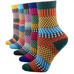 Sports Socks Men Autumn And Winter Personalised Knitting Wool Striped Geometry Vintage Five Pairs