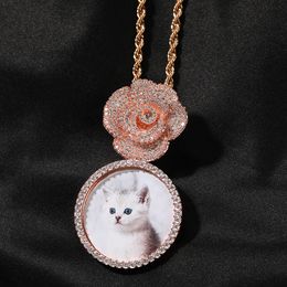 DIY Custom Rose Flower Memory Photo Pendant Necklace Jewelry Women Men Children's Day Gifts