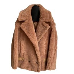 Jaqueta feminina urso de pelúcia casaco curto inverno feminino outono nova moda casual camelo duplo breasted high-end manter quente