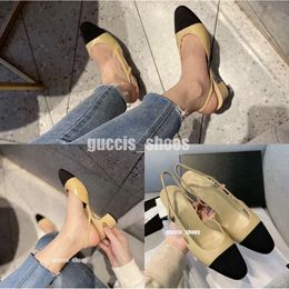 High Heels, modische Schuhe aus echtem Leder, offen auf formellem, klobigem Absatz, Slingback-Sandalen, Ballerinas, Designer-Schuh, Loafer, Damenpumps, Schaffell-EinzelschuheH