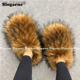 Warm Winter Raccoon Slides Women 2024 Girls Plush Furry Faux Slippers Home Cotton Shoes Indoor Fur Slide T231023 360
