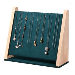 Jewelry Pouches Wooden Necklace Holder Pendant Organizer Display For Countertop With Dark Green Velvet