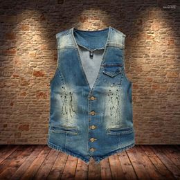 Men's Vests Men's FALIZA Casual Mens Denim Sleeveless Pocket Jeans Jacket Waistcoats Gilet Tank West Cowboy Hip Hop Old-fashioned