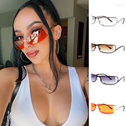 Sunglasses Retro Rectangle Y2K Women Brand Designer Vintage Small Frame Sun Glasses Ladies Classic Shield Wrap Around Oval