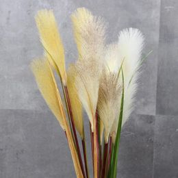 Decorative Flowers 3PCS/Lot Big Pampas Grass Yellow Grey White Handmade Bouquet With Leaves For Christmas Decorations Home Wedding Decor