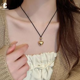 Pendant Necklaces Fashion Simple Woven Rope Pullout Chain Love Heart Necklace For Women Temperament Versatile Jewelry