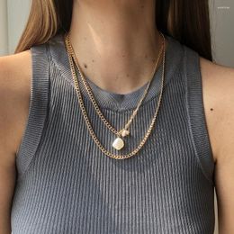 Pendant Necklaces Boho Fashion Vintage Punk Gold Color Chain Artificial Natural Shape Pearl Necklace For Women Multilevel Choker Jewelry