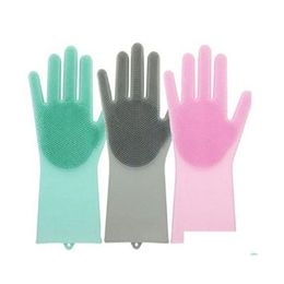 Bath Tools & Accessories Magic Sile Washing Dishes Gloves Scrubbing Sponge Dishwashing Dish Guantes Para Lavar Platos Drop Delivery He Dhxkg