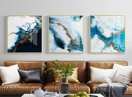 Nordic Abstract Colour spalsh blue golden canvas painting poster and print unique decor wall art pictures for living room bedroom1286058